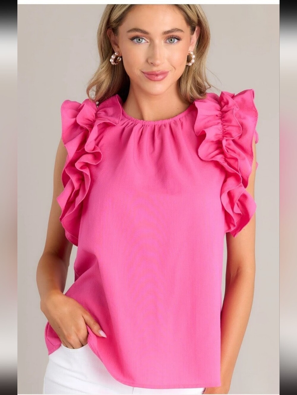 Entro Dawn of My Heart Hot Pink Ruffled Sleeve Flutter Top Blouse Small - Picture 10 of 12
